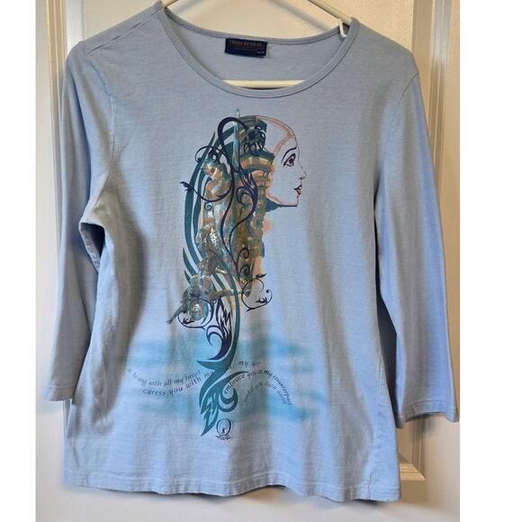 Cirque Du Soleil Top Woman M Light Blue 3/4 Sleeve Top - Picture 2 of 6
